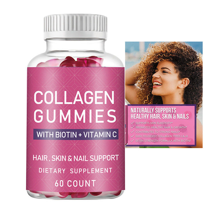 Oem venda quente de colágeno goma de etiqueta privada orgânico vegetariano colágeno goma de biotina para o crescimento do cabelo unhas e pele mais fortes