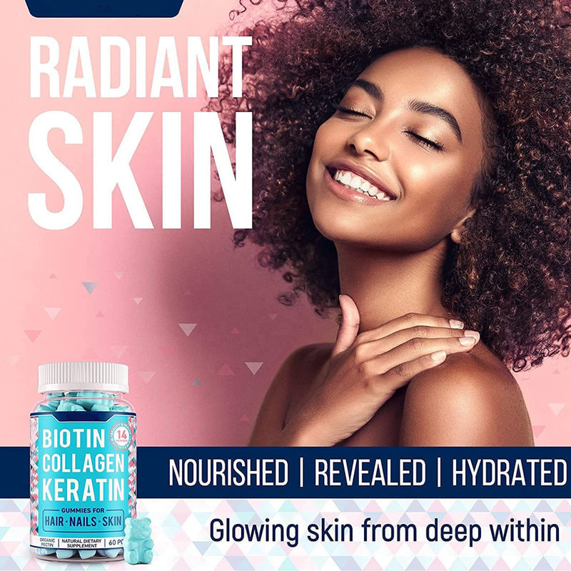 Oem Marca Privada Orgânica Vegana Starburst Goma doces Crescimento do cabelo unhas e cuidados da pele Vitaminas Colágeno Biotina Gumas