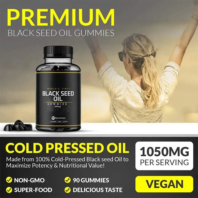 Oem Personalizado Suporte Imune Articulações Digestão Pele Brilhante Cabelo unhas Pele Óleo de Sementes Negras Gummies