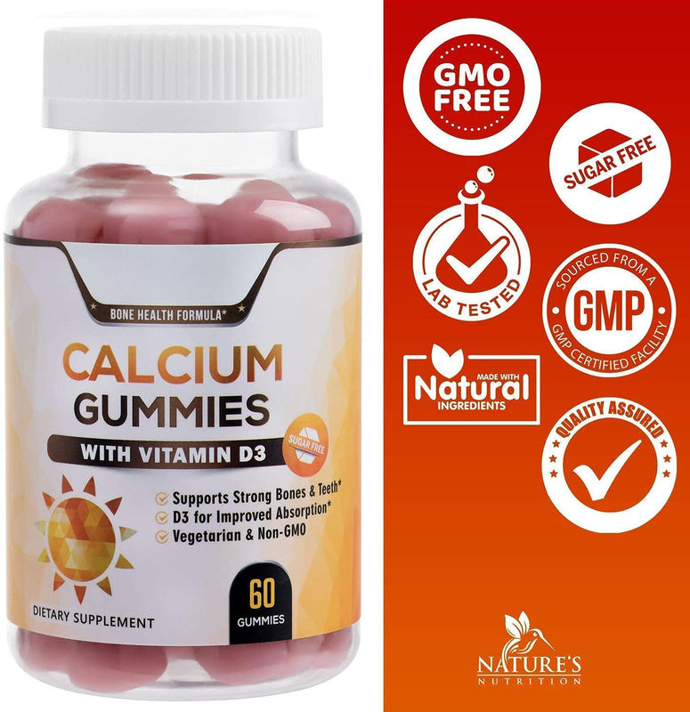 Oem Private Label Vegan Gummy Candy Calcio e Vitamina D3 Gummies para Adultos Apoiar ossos e dentes saudáveis