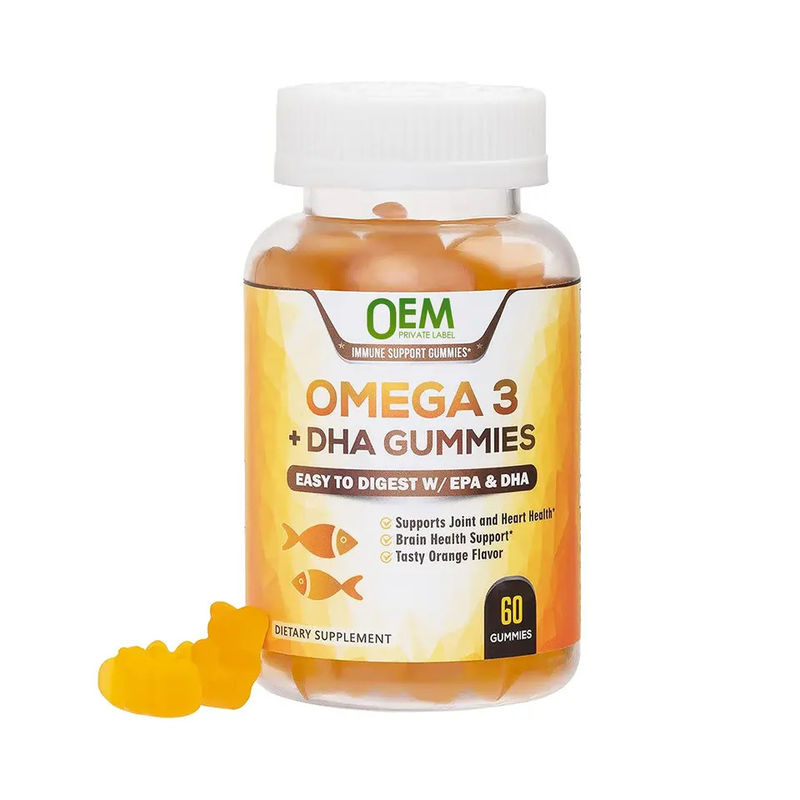 Rótulo Privado Vegan Kids Dha Gummy Candy Suplementos de Apoio ao Cérebro Inteligência Booster Óleo de Peixe Omega 3 Gummies