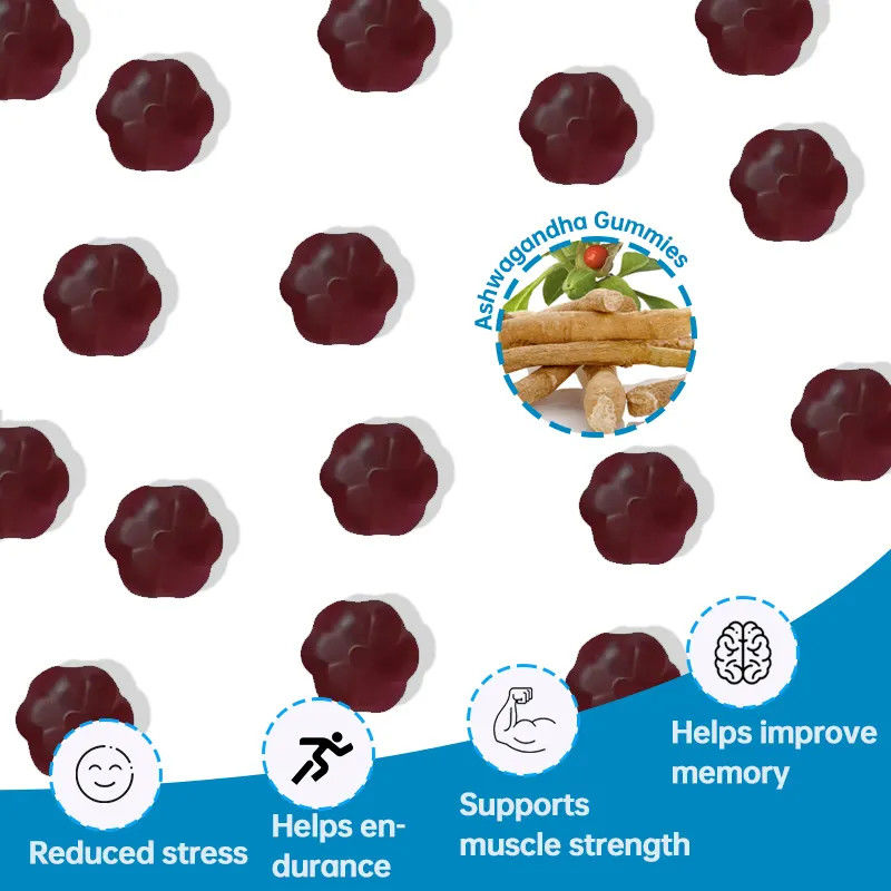 Caramelo de goma personalizado Ashwaganda Gummies Suplementos de saúde para melhorar a imunidade e um bom sono