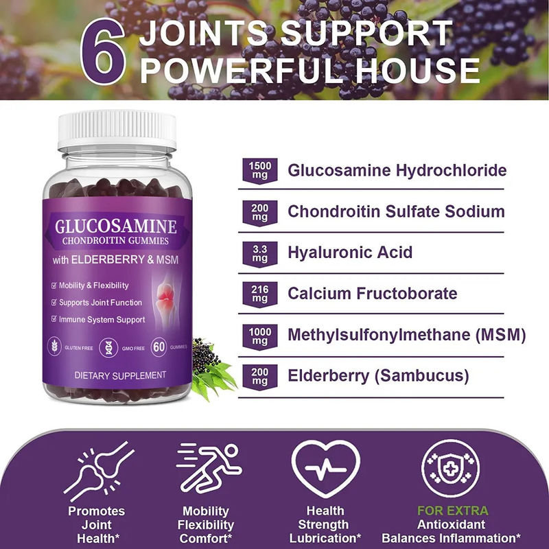 Produto original de marca privada Msm Suplemento para idosos Glucosamina Chondroitin Gummies com suporte articular e antioxidante Imune