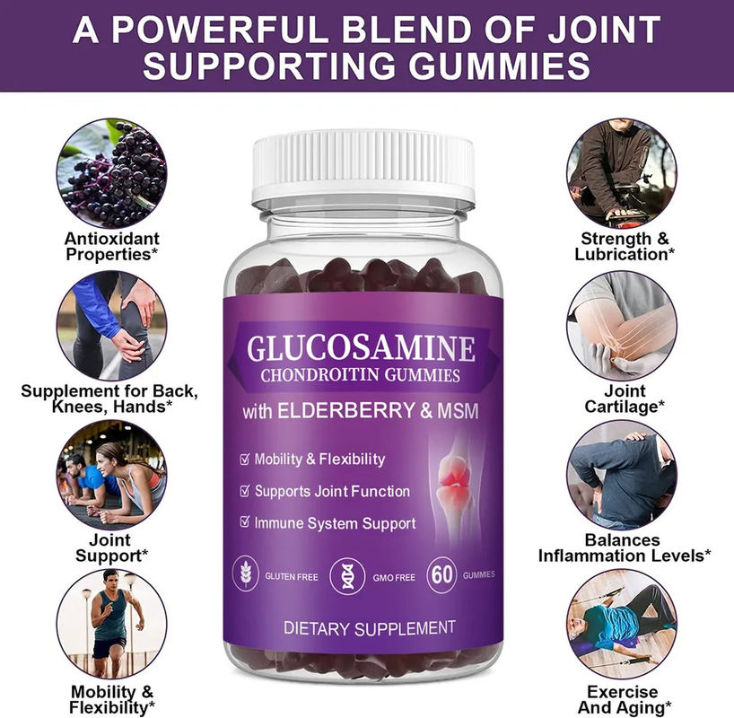 Produto original de marca privada Msm Suplemento para idosos Glucosamina Chondroitin Gummies com suporte articular e antioxidante Imune