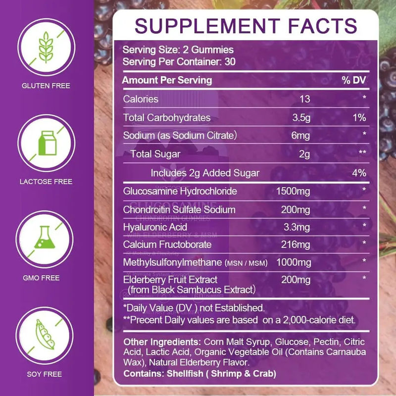 Produto original de marca privada Msm Suplemento para idosos Glucosamina Chondroitin Gummies com suporte articular e antioxidante Imune