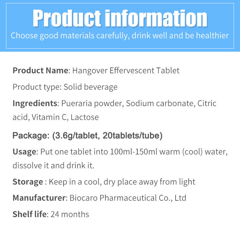 Oem Private Label Formulário personalizado Suplementos fitoterápicos Proteção hepática Alivio de ressaca comprimidos efervescentes