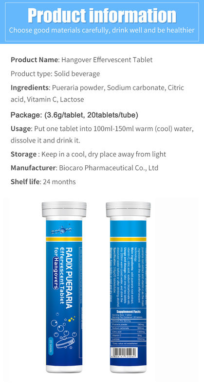 Oem Private Label Formulário personalizado Suplementos fitoterápicos Proteção hepática Alivio de ressaca comprimidos efervescentes